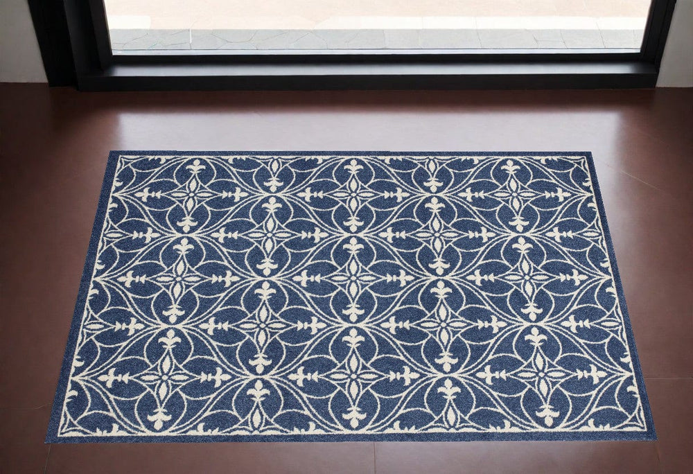 3' X 5' Blue and Ivory Area Rug - Homeroots