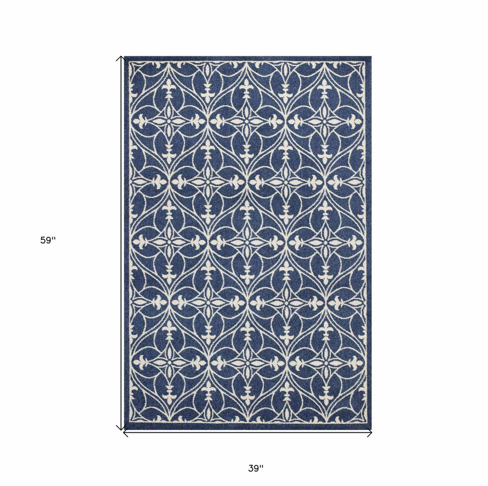 3' X 5' Blue and Ivory Area Rug - Homeroots - Flyclothing LLC