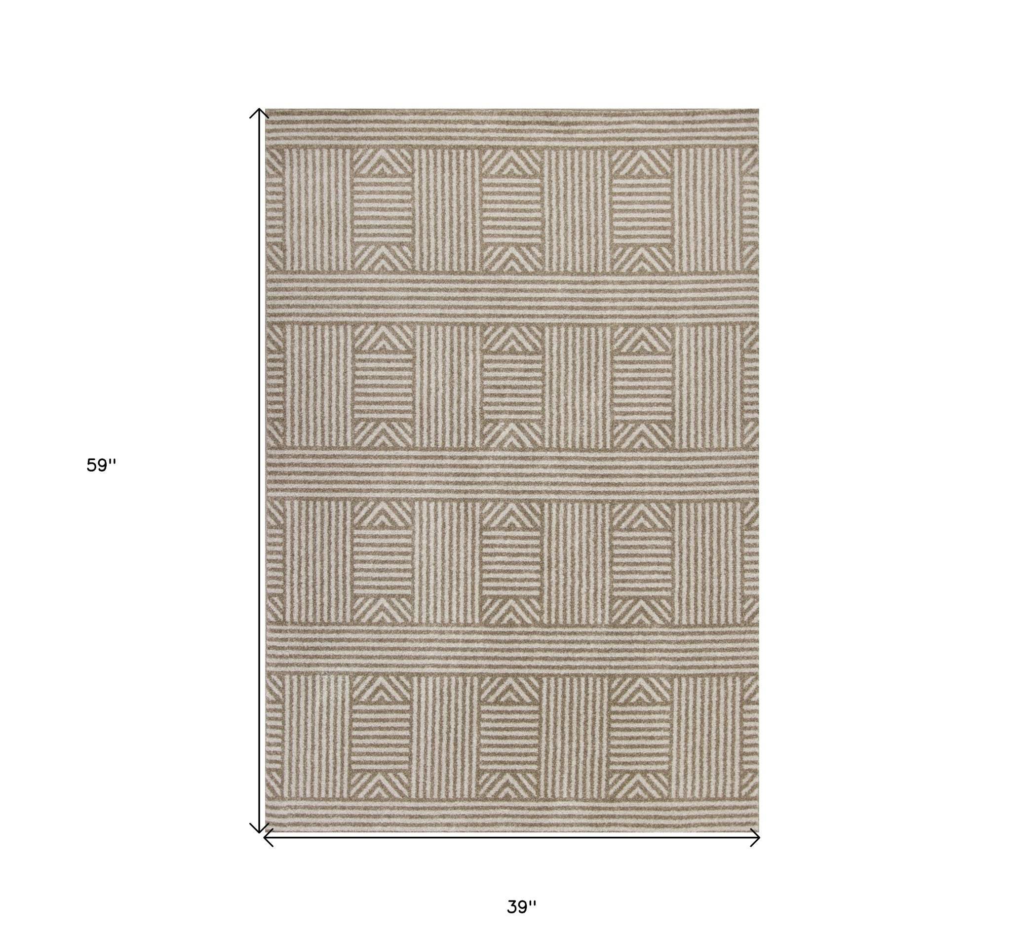 3' X 5' Beige and Ivory Geometric Indoor Outdoor Area Rug - Homeroots - Flyclothing LLC