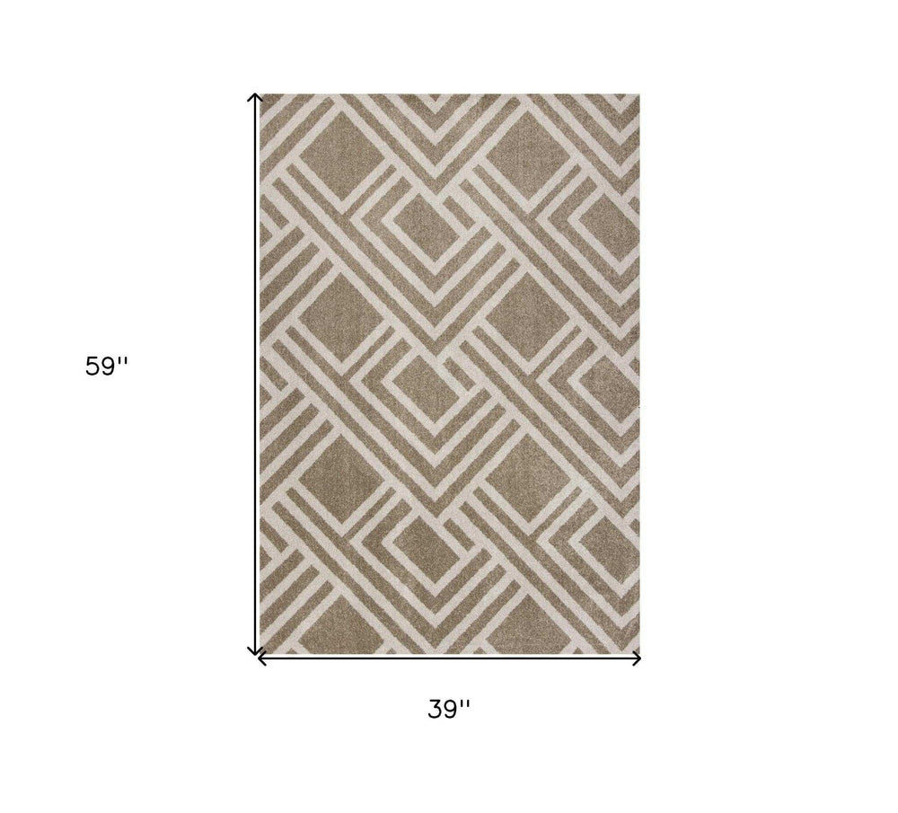 3' X 5' Beige Geometric Indoor Outdoor Area Rug - Homeroots - Flyclothing LLC