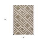 3' X 5' Beige Geometric Indoor Outdoor Area Rug - Homeroots
