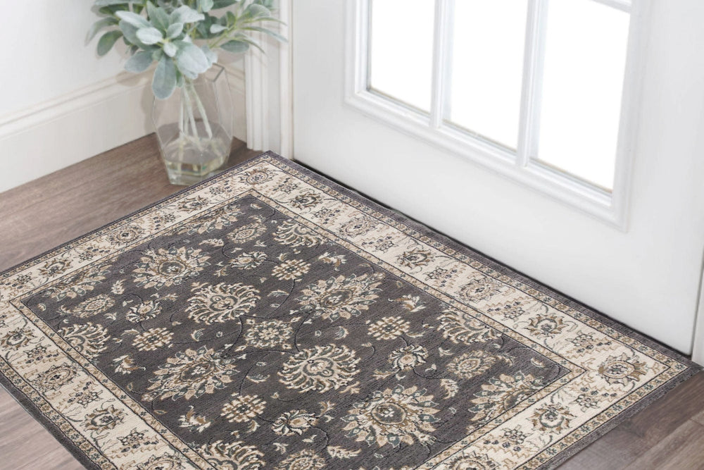 3' X 5' Gray and Ivory Floral Area Rug - Homeroots