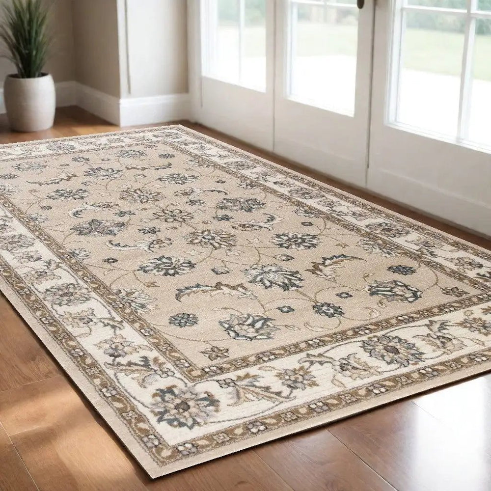 3' X 5' Beige and Ivory Floral Area Rug - Homeroots