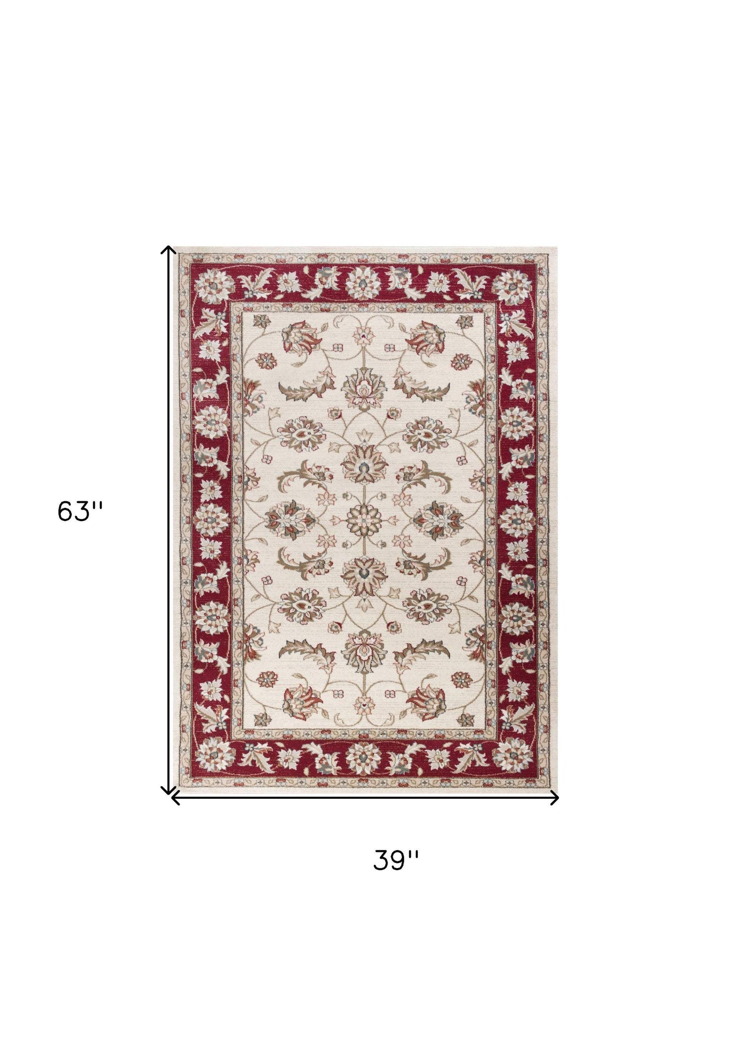 3' X 5' Ivory Red Floral Indoor Area Rug - Homeroots - Flyclothing LLC