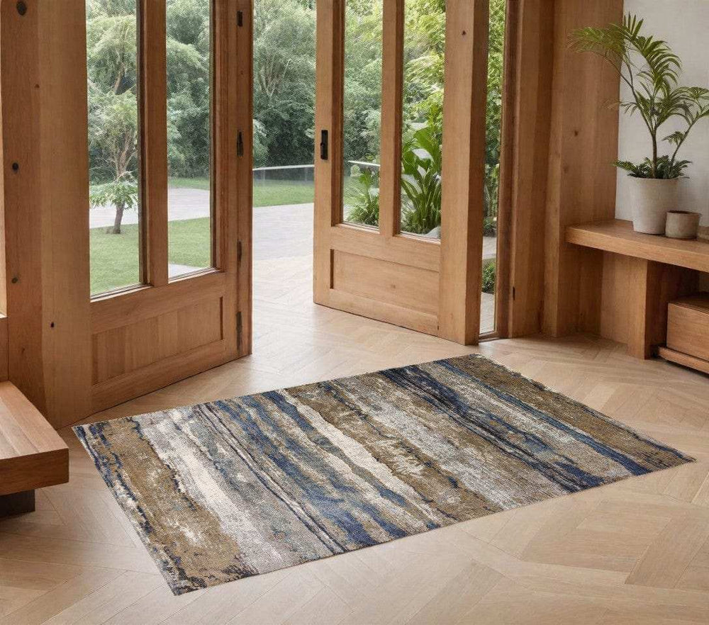 2' X 4' Ivory and Blue Area Rug - Homeroots - Flyclothing LLC