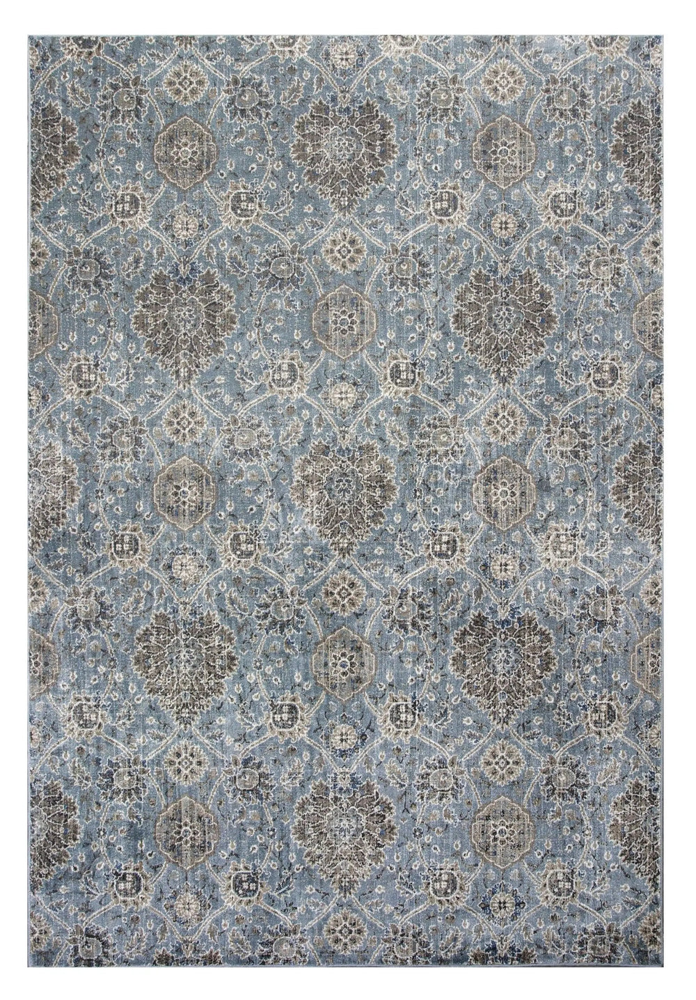 2' X 4' Slate Blue Damask Area Rug - Homeroots