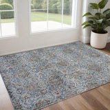 2' X 4' Slate Blue Damask Area Rug - Homeroots