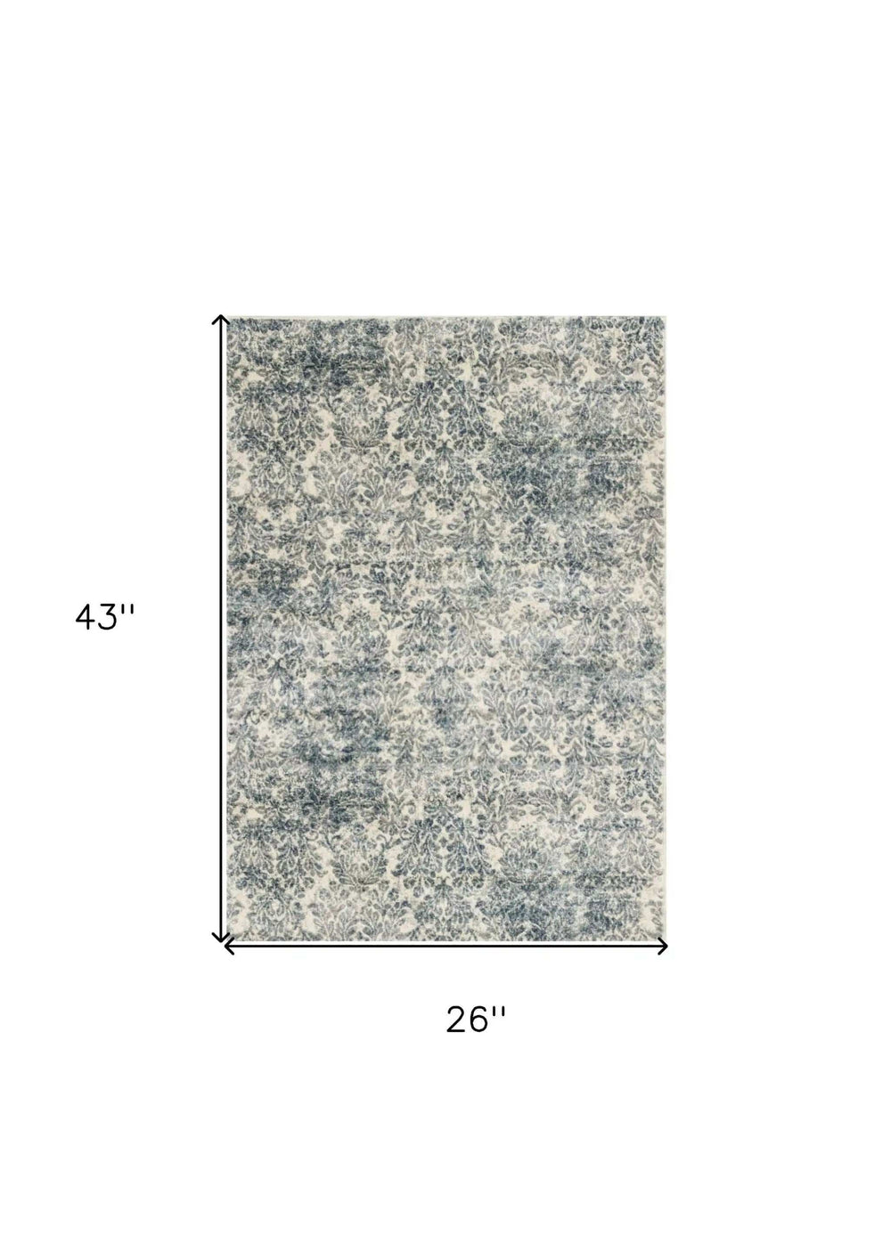 2' X 4' Ivory and Blue Damask Area Rug - Homeroots - Flyclothing LLC