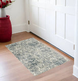 2' X 4' Ivory and Blue Damask Area Rug - Homeroots