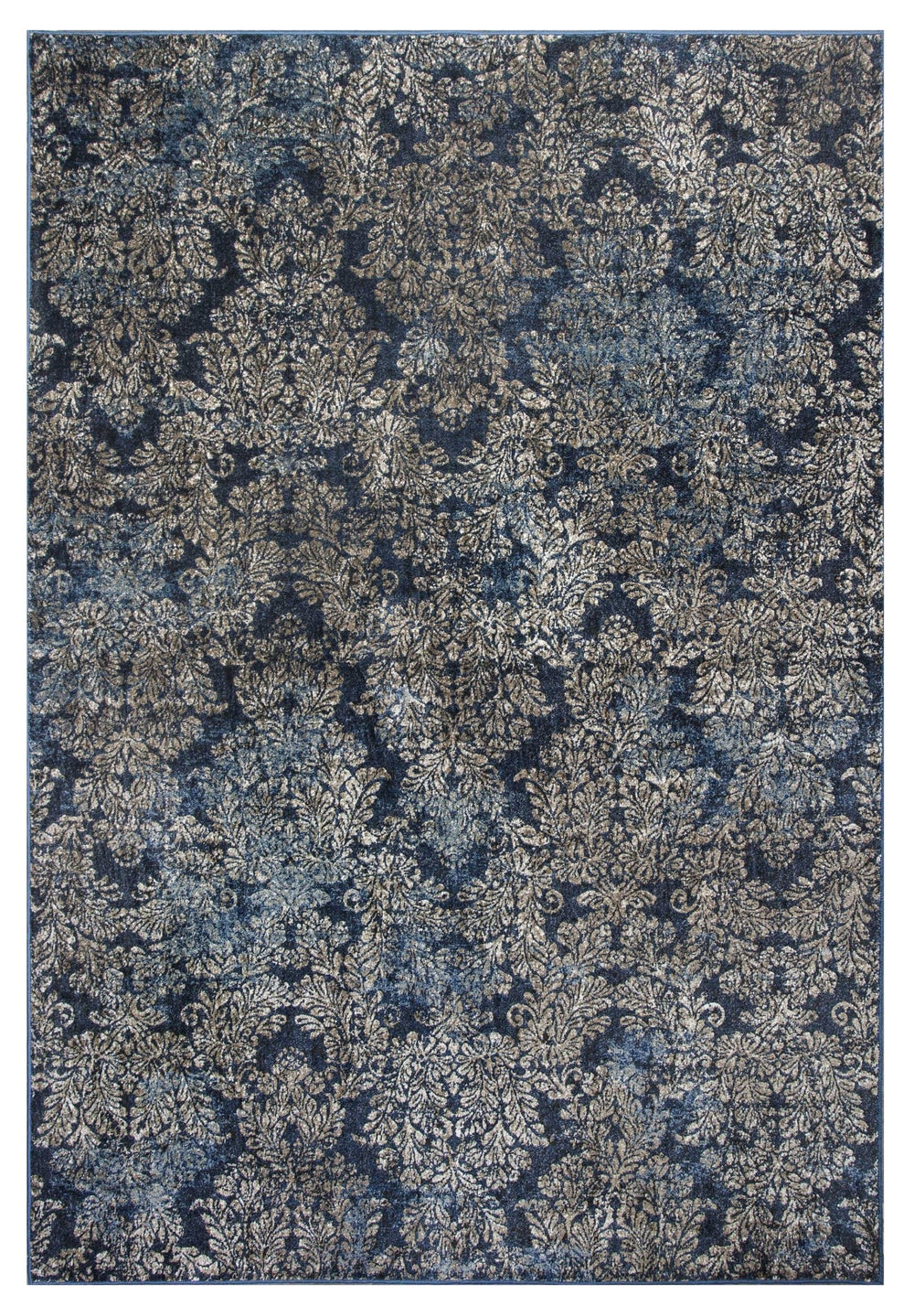 2' X 4' Slate Blue Damask Area Rug - Homeroots