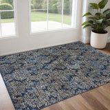 2' X 4' Slate Blue Damask Area Rug - Homeroots