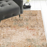 7' Champagne Beige Machine Woven Damask Indoor Runner Rug - Homeroots