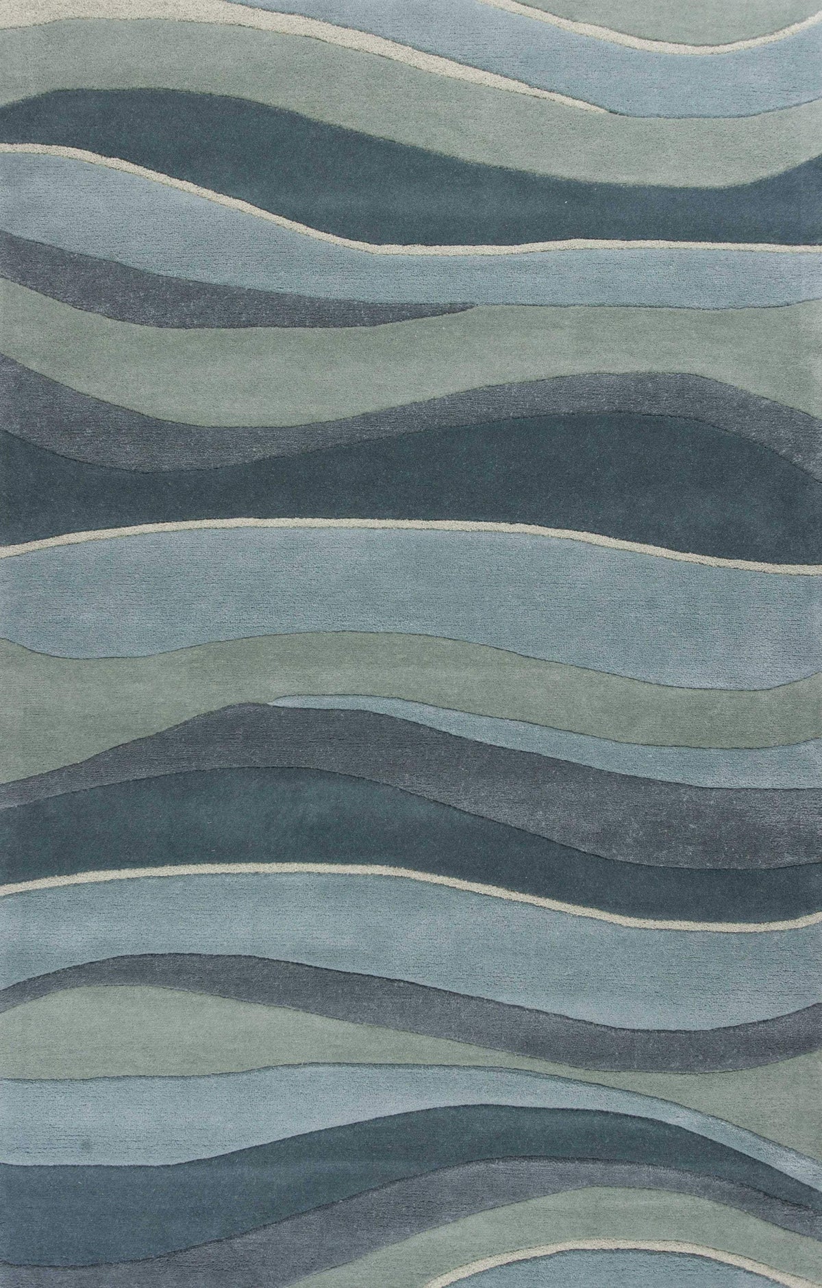 2' X 4' Ocean Blue Teal Hand Tufted Abstract Waves Indoor Accent Rug - Homeroots - Flyclothing LLC