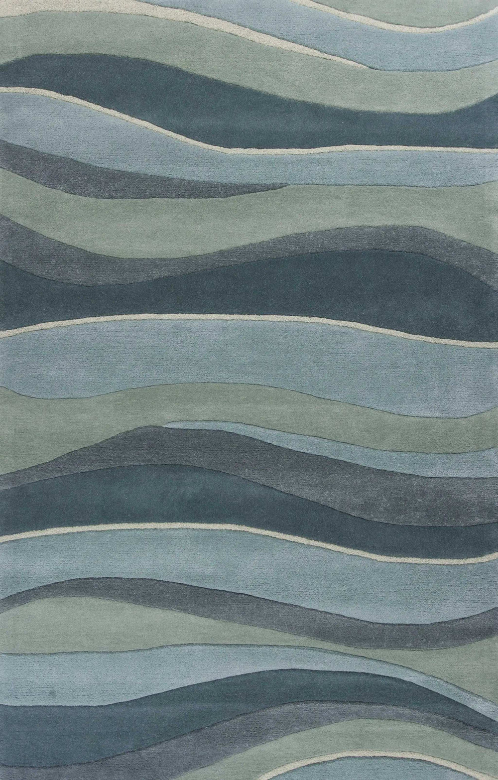 2' X 4' Ocean Blue Teal Hand Tufted Abstract Waves Indoor Accent Rug - Homeroots - Flyclothing LLC
