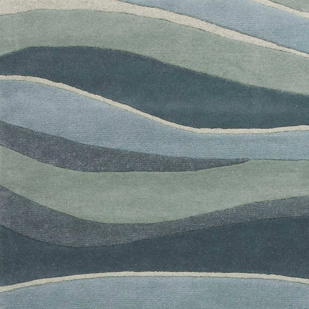 2' X 4' Ocean Blue Teal Hand Tufted Abstract Waves Indoor Accent Rug - Homeroots - Flyclothing LLC
