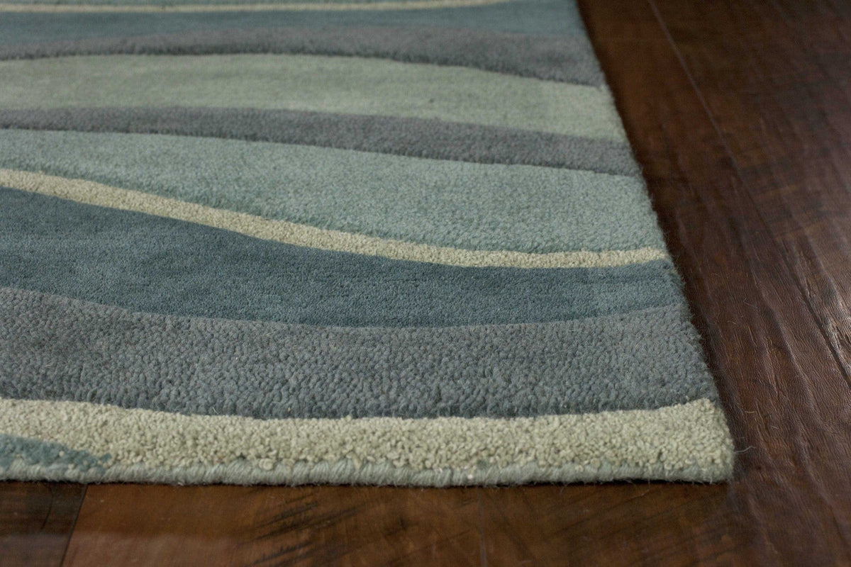 2' X 4' Ocean Blue Teal Hand Tufted Abstract Waves Indoor Accent Rug - Homeroots - Flyclothing LLC