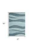 2' X 4' Ocean Blue Teal Hand Tufted Abstract Waves Indoor Accent Rug - Homeroots