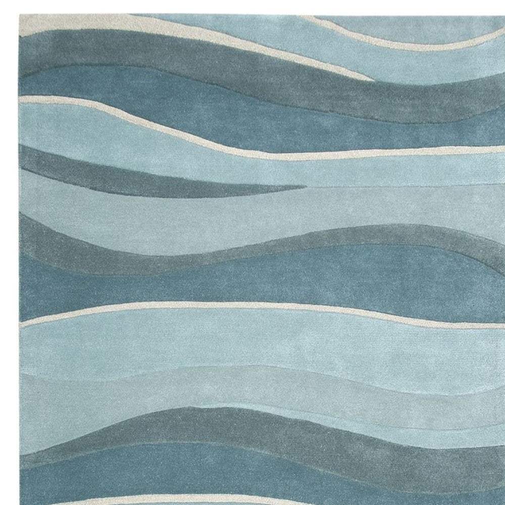 2' X 4' Ocean Blue Teal Hand Tufted Abstract Waves Indoor Accent Rug - Homeroots - Flyclothing LLC