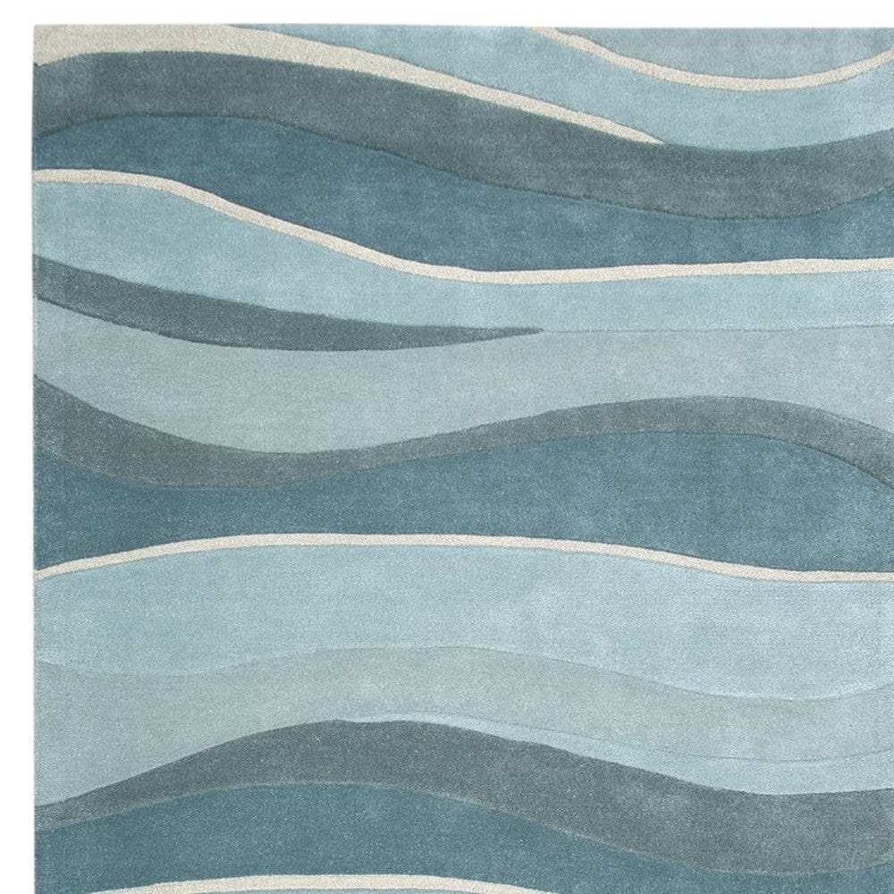 2' X 4' Ocean Blue Teal Hand Tufted Abstract Waves Indoor Accent Rug - Homeroots - Flyclothing LLC