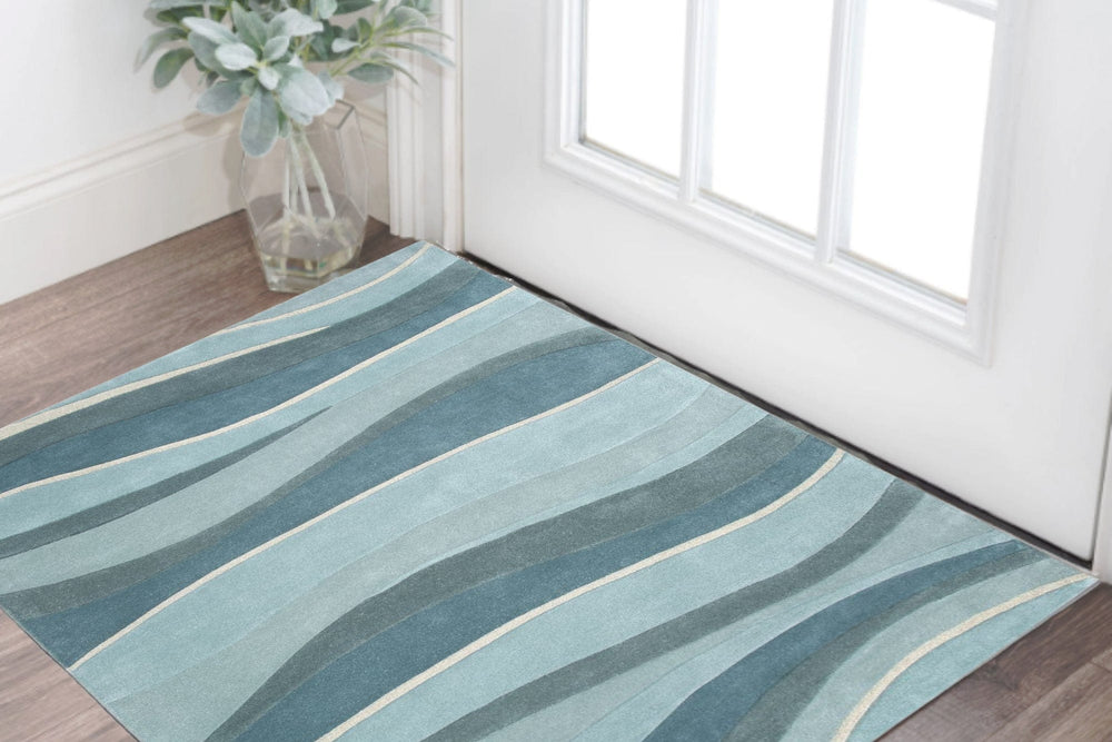2' X 4' Ocean Blue Teal Hand Tufted Abstract Waves Indoor Accent Rug - Homeroots