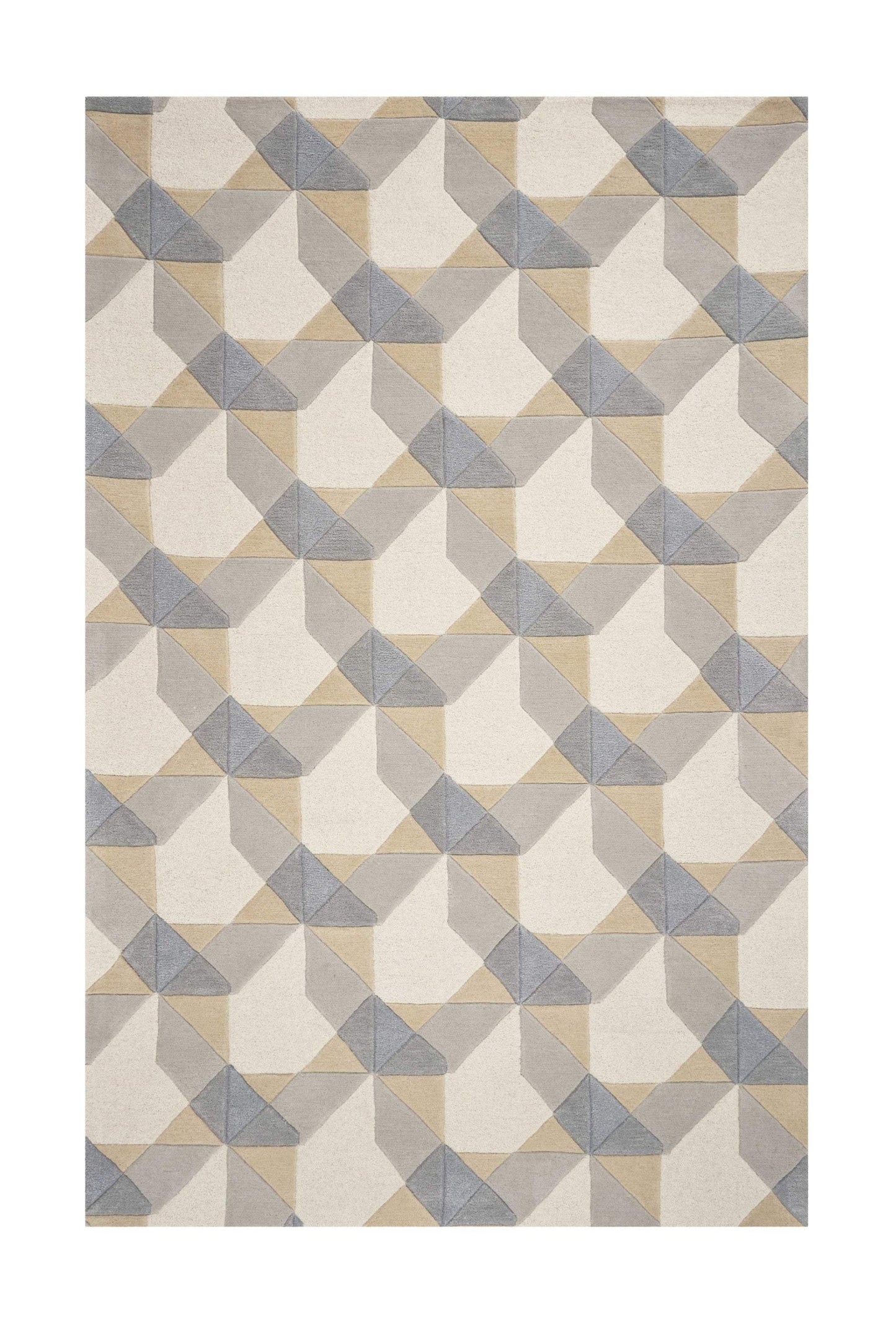2' X 4' Ivory Or Grey Polygon Pattern Wool Area Rug - Homeroots - Flyclothing LLC
