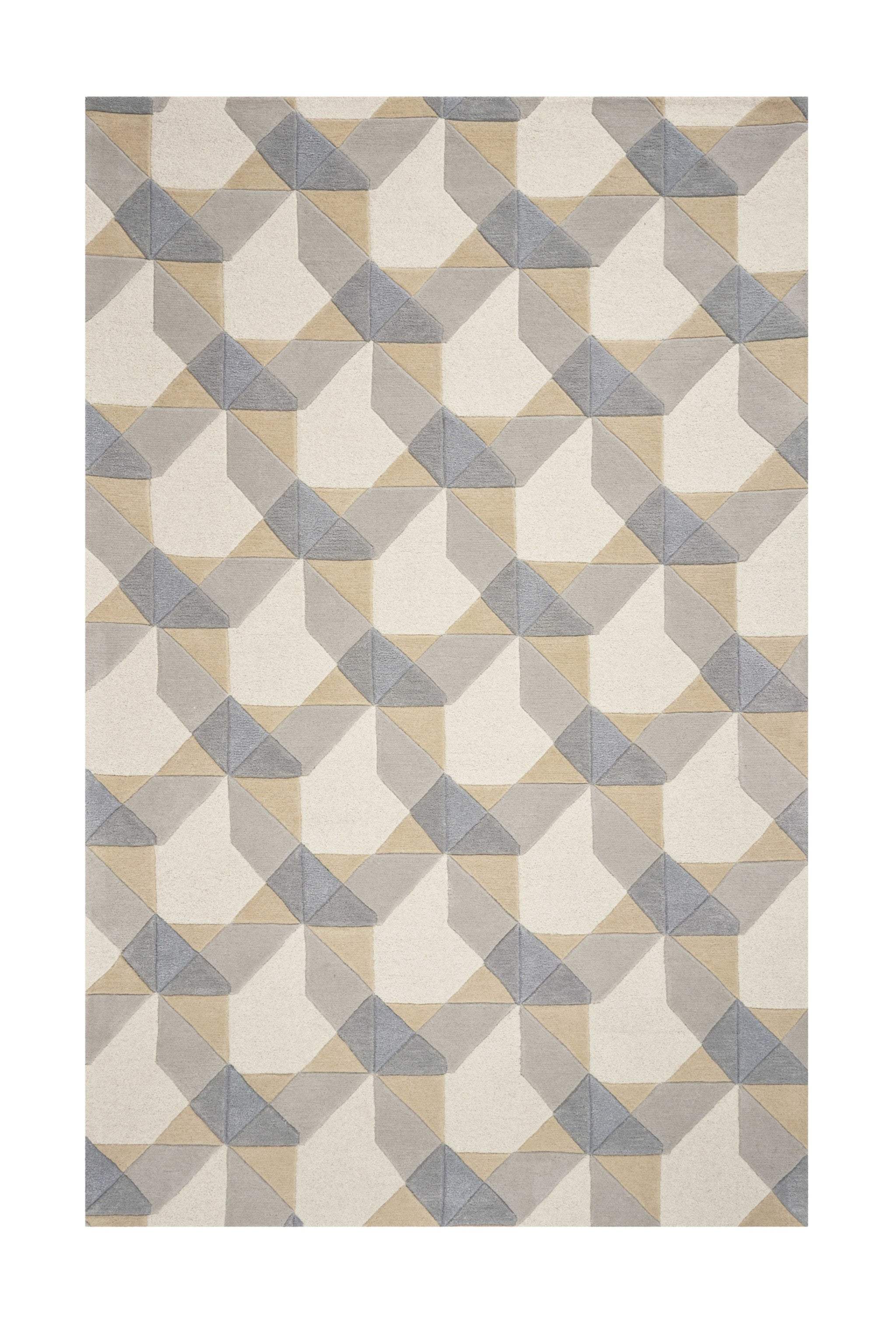 2' X 4' Ivory Or Grey Polygon Pattern Wool Area Rug - Homeroots - Flyclothing LLC