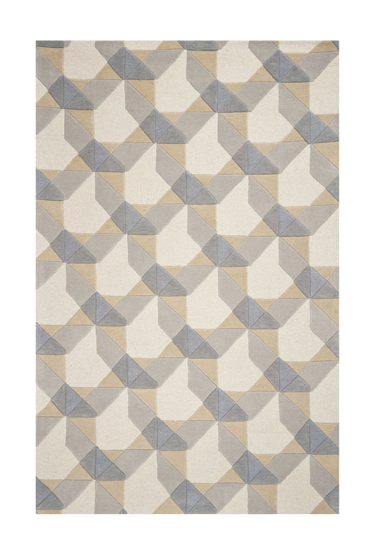 2' X 4' Ivory Or Grey Polygon Pattern Wool Area Rug