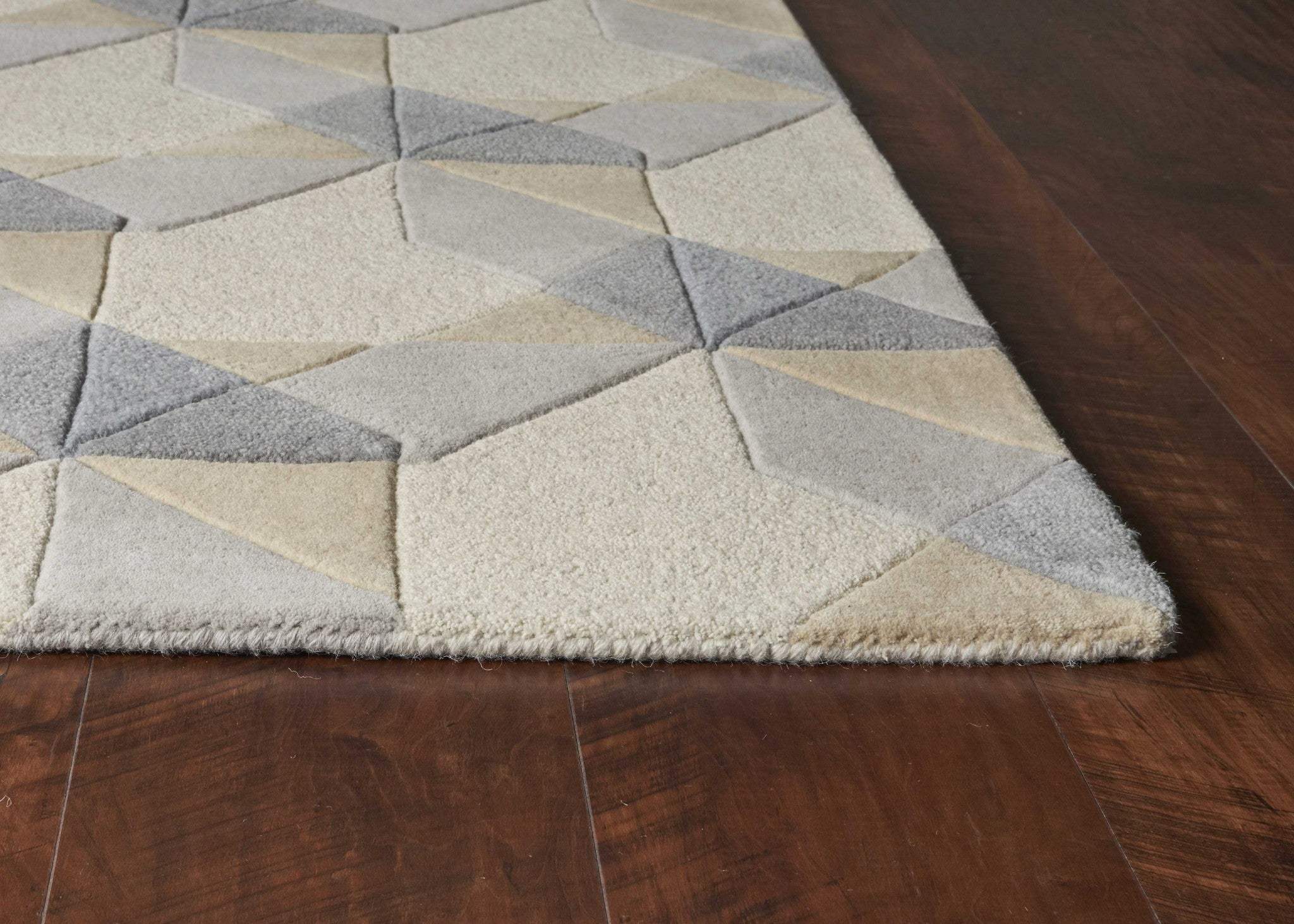 2' X 4' Ivory Or Grey Polygon Pattern Wool Area Rug - Homeroots - Flyclothing LLC