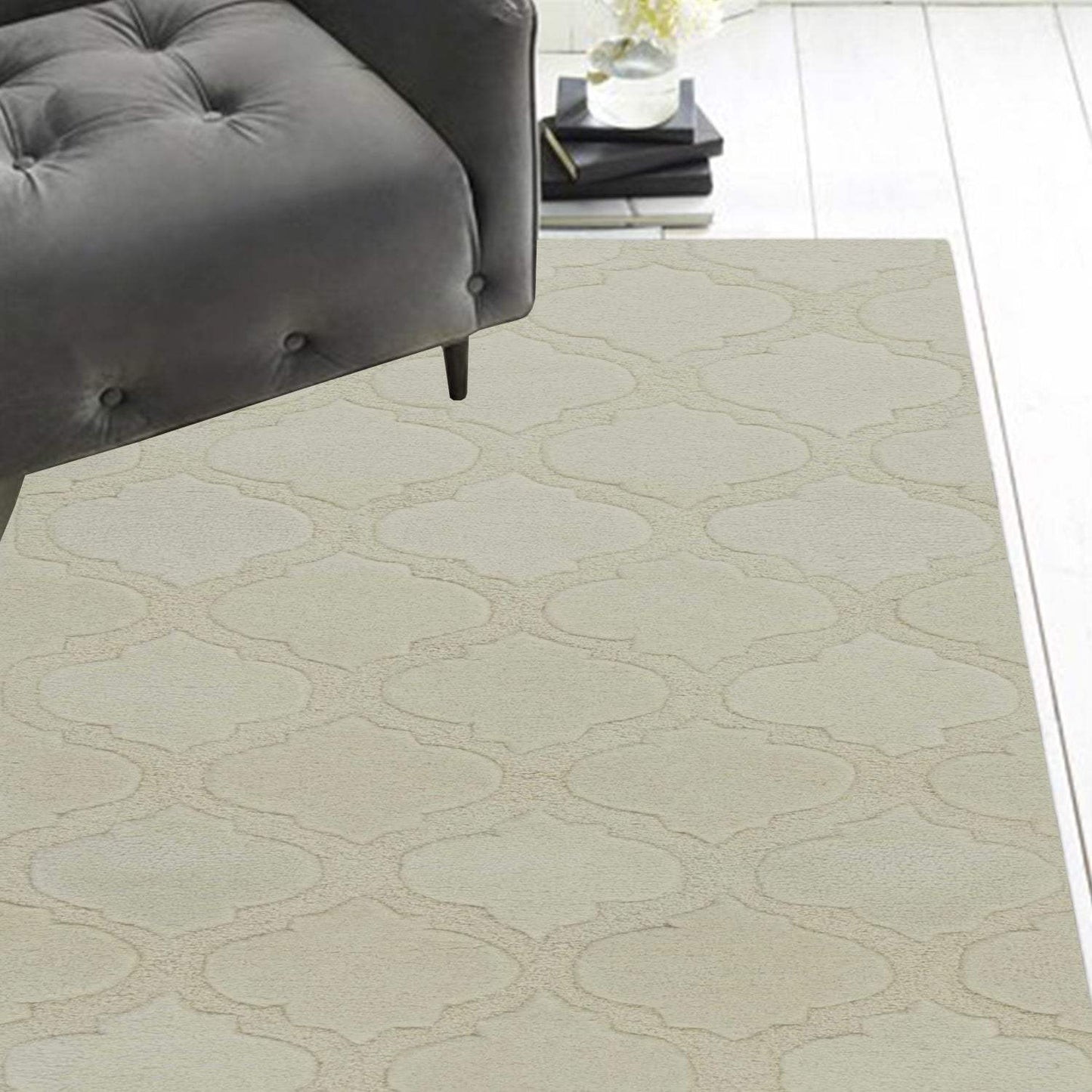 2' X 4' Grey Hand Tufted Geometric Indoor Accent Rug - Homeroots - Flyclothing LLC