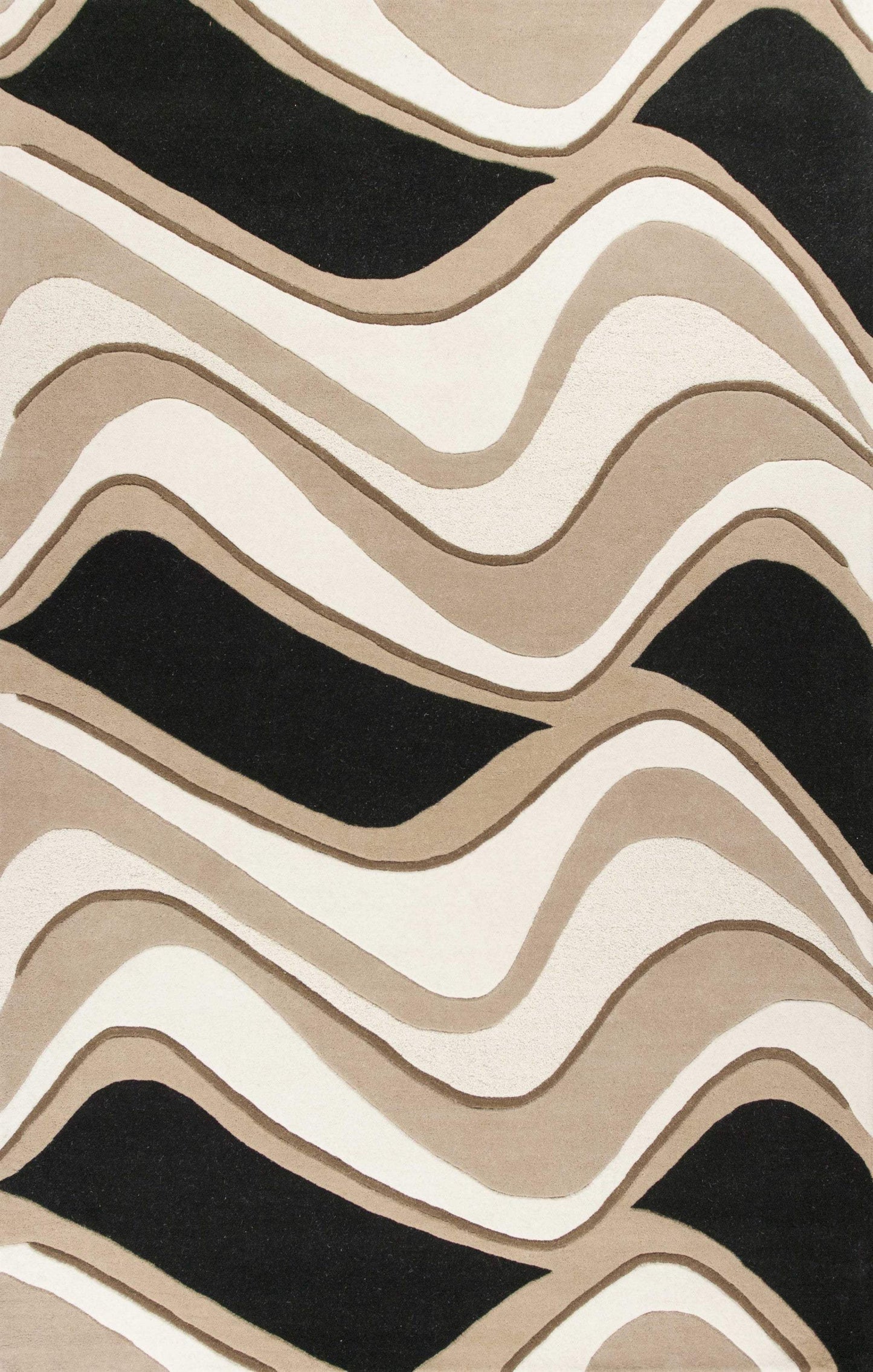 2' X 4' Black Or Beige Waves Wool Area Rug - Homeroots - Flyclothing LLC