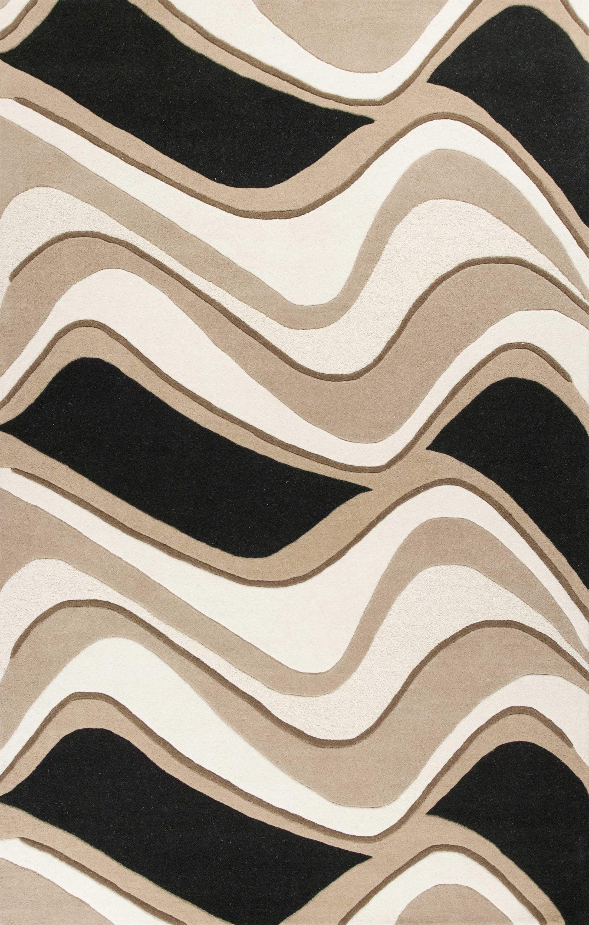 2' X 4' Black Or Beige Waves Wool Area Rug - Homeroots - Flyclothing LLC