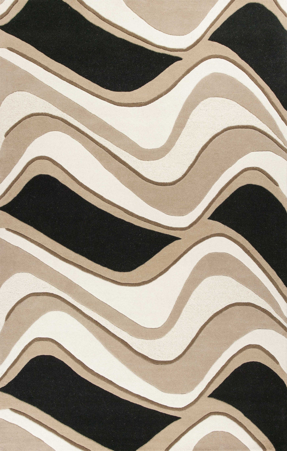 2' X 4' Black Or Beige Waves Wool Area Rug - Homeroots