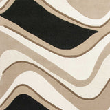 2' X 4' Black Or Beige Waves Wool Area Rug - Homeroots