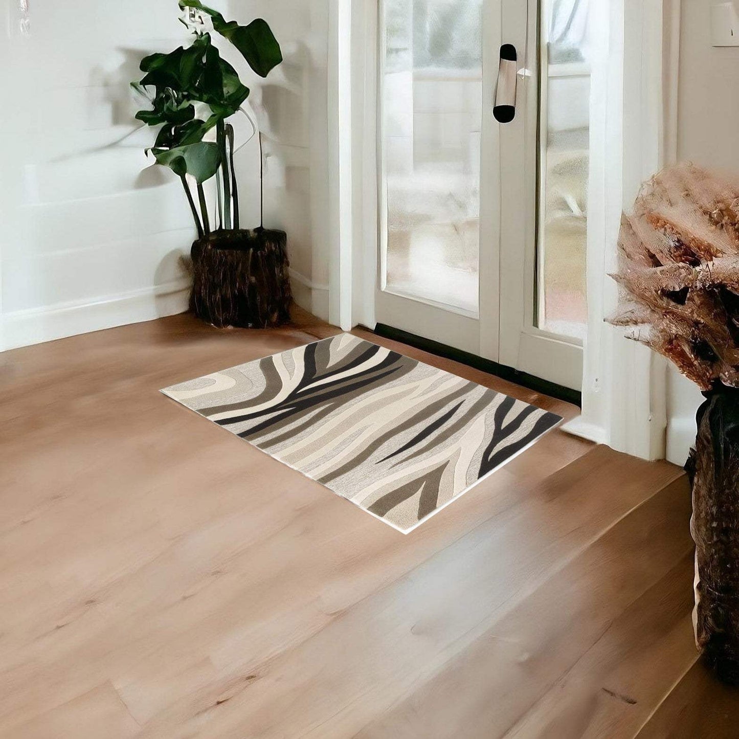 2' X 4' Natural Beige Hand Tufted Abstract Waves Indoor Accent Rug - Homeroots - Flyclothing LLC