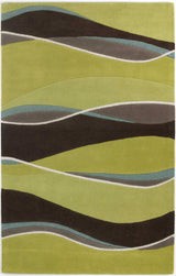 2' X 4' Lime Or Mocha Waves Wool Area Rug - Homeroots - Flyclothing LLC