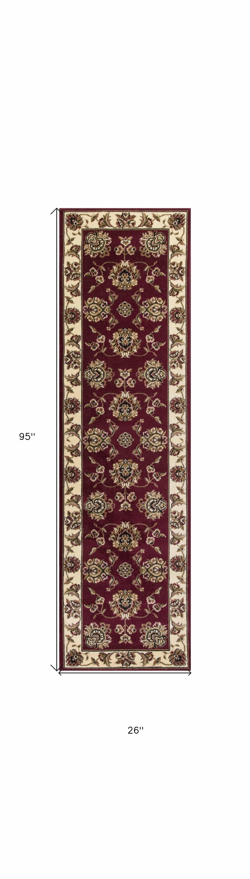 2' X 8' Red Or Ivory Floral Bordered Runner Rug - Homeroots - Flyclothing LLC