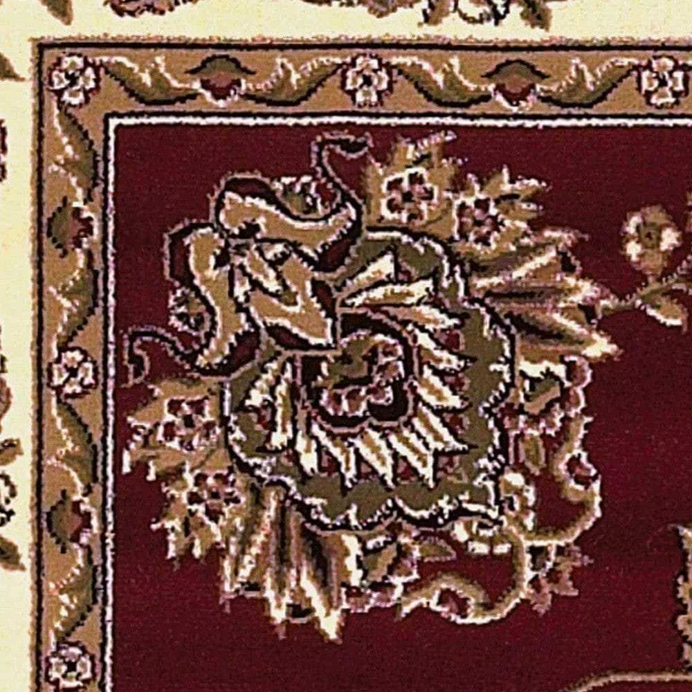 2' X 8' Red Or Ivory Floral Bordered Runner Rug - Homeroots - Flyclothing LLC