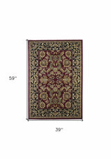 3' X 5' Red Black Machine Woven Floral Traditional Indoor Accent Rug - Homeroots - Flyclothing LLC