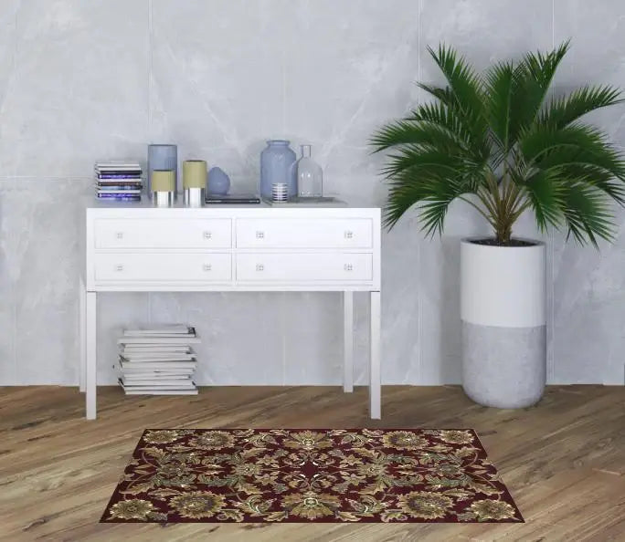 3' X 5' Red Black Machine Woven Floral Traditional Indoor Accent Rug - Homeroots - Flyclothing LLC