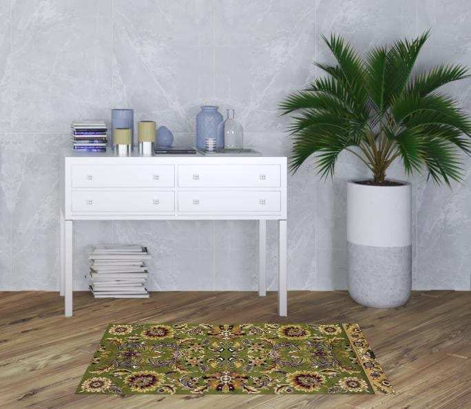 3' X 5' Green Taupe Machine Woven Floral Traditional Indoor Area Rug - Homeroots - Flyclothing LLC