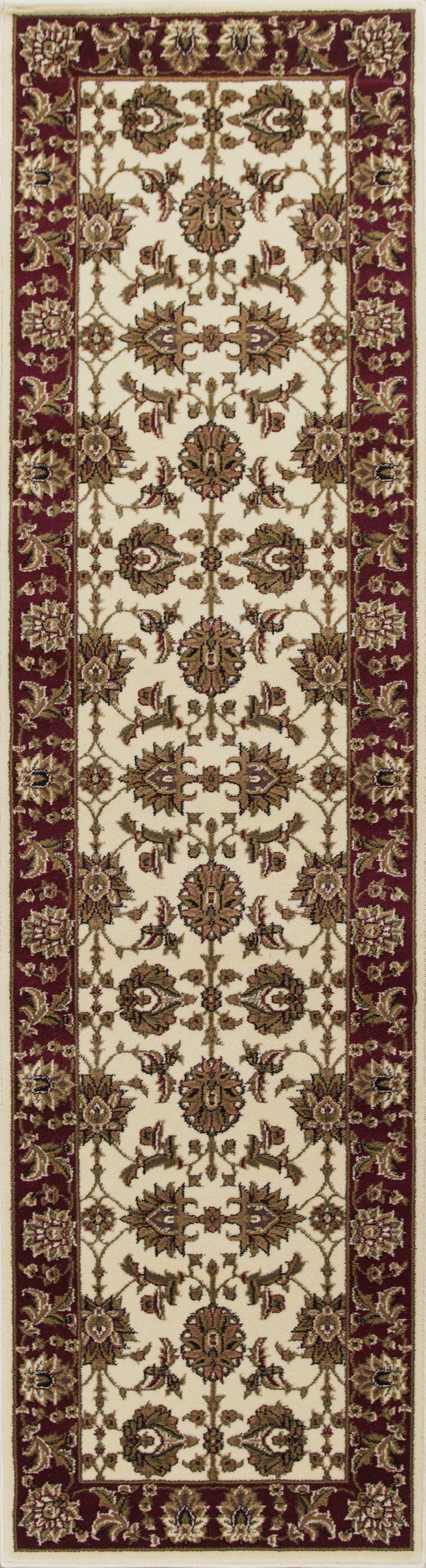 8' Red And Ivory Floral Medallion Runner Rug - Homeroots