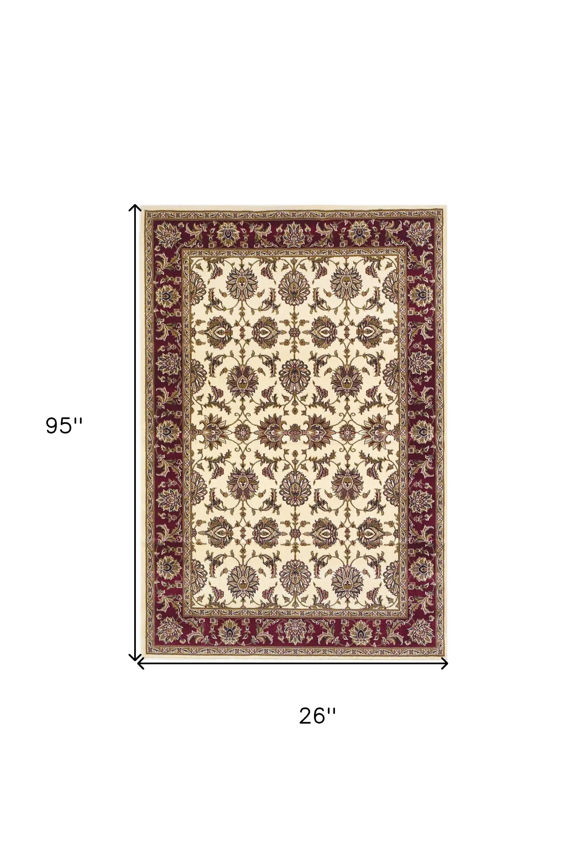 8' Red And Ivory Floral Medallion Runner Rug - Homeroots - Flyclothing LLC
