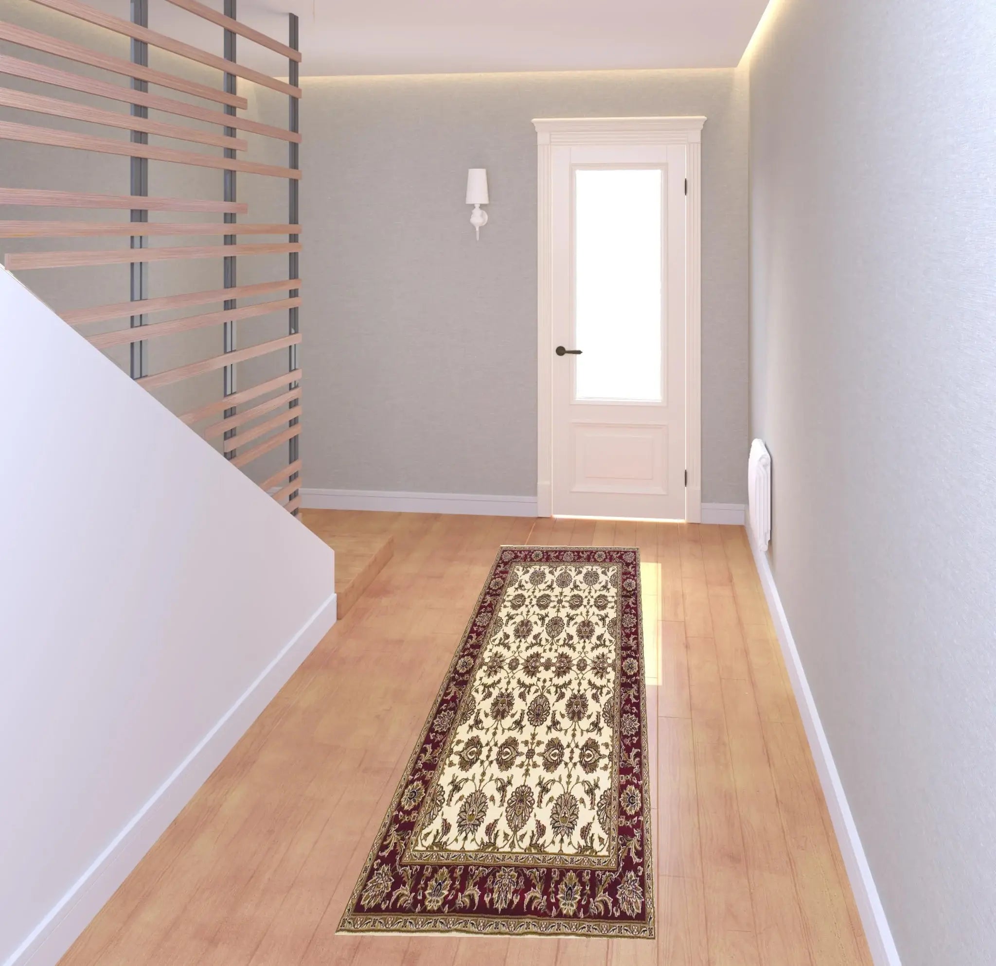 8' Red And Ivory Floral Medallion Runner Rug - Homeroots - Flyclothing LLC