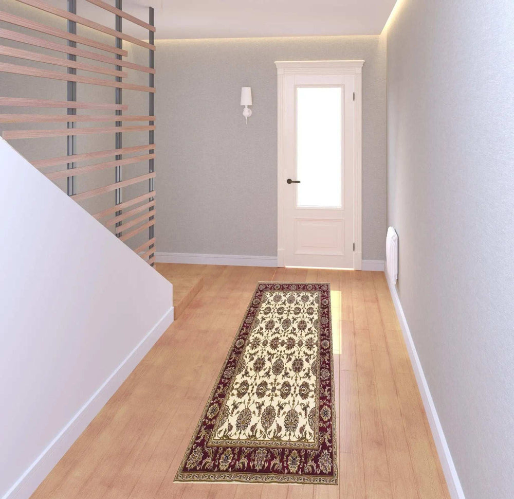 8' Red And Ivory Floral Medallion Runner Rug - Homeroots - Flyclothing LLC