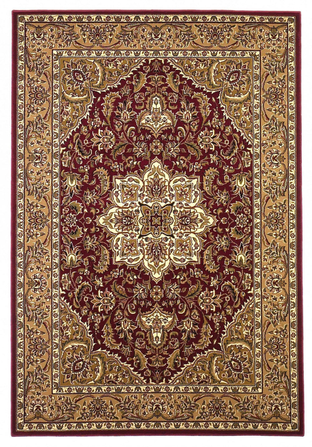 3' X 5' Red Beige Machine Woven Floral Medallion Indoor Area Rug - Homeroots