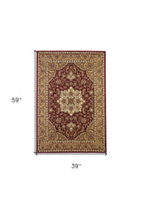 3' X 5' Red Beige Machine Woven Floral Medallion Indoor Area Rug - Homeroots - Flyclothing LLC