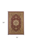 3' X 5' Red Beige Machine Woven Floral Medallion Indoor Area Rug - Homeroots - Flyclothing LLC