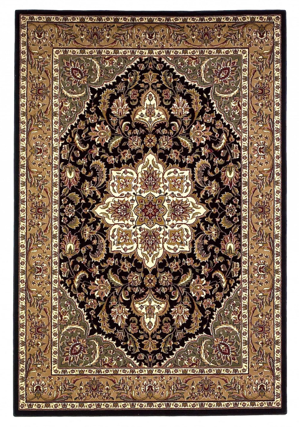 3' X 5' Black Beige Machine Woven Floral Medallion Indoor Area Rug - Homeroots