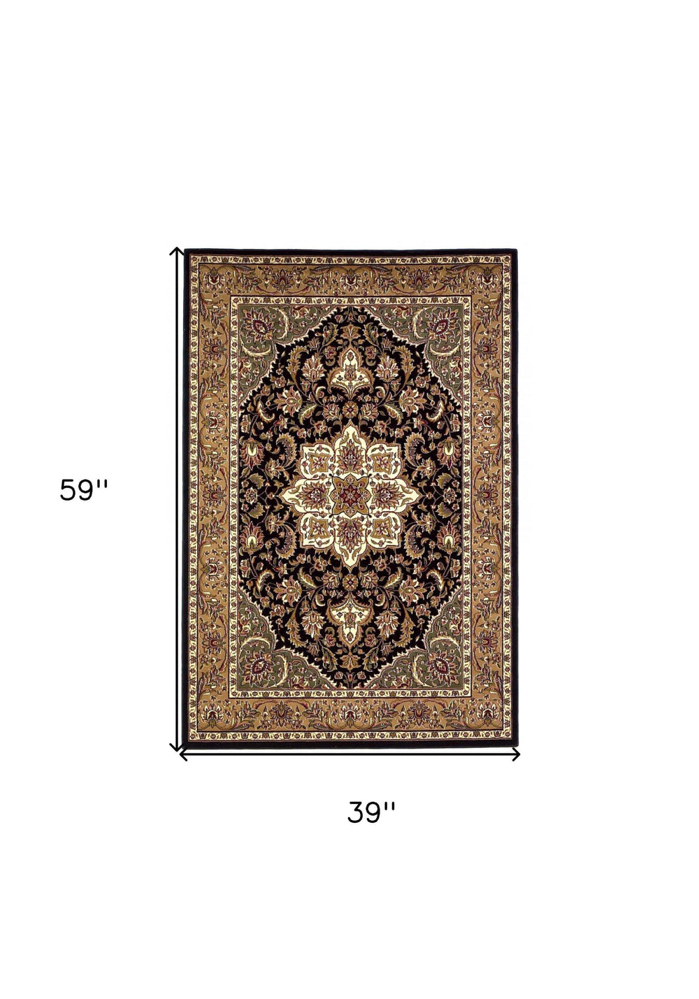 3' X 5' Black Beige Machine Woven Floral Medallion Indoor Area Rug - Homeroots - Flyclothing LLC