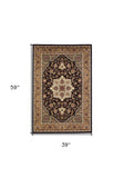 3' X 5' Black Beige Machine Woven Floral Medallion Indoor Area Rug - Homeroots - Flyclothing LLC
